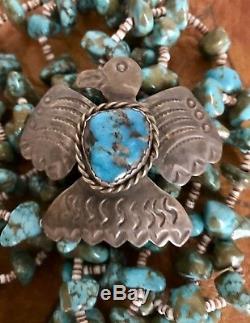 Vintage Native American Navajo Sterling Thunderbird Eagle Turquoise Pin AJC