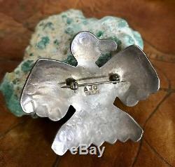 Vintage Native American Navajo Sterling Thunderbird Eagle Turquoise Pin AJC