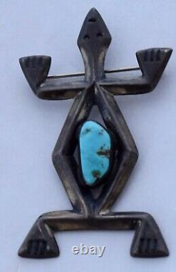 Vintage Native American Navajo Sterling & Turquoise pin, brooch sandcast turtle