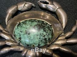 Vintage Native American Navajo Sterling and Turquoise Crab Brooch/Pin Signed