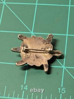 Vintage Native American Navajo Turtle Turquoise Sterling Silver Brooch Pin