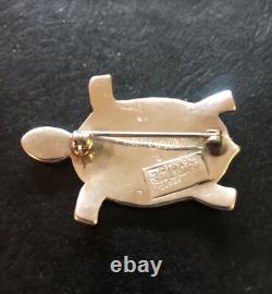 Vintage Native American Navajo turtle pin brooch jewelry marked JR Silversmiths