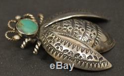 Vintage Native American Old Pawn Sterling Silver Turquoise Insect Pin