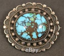 Vintage Native American Old Pawn Sterling Silver Turquoise Pin