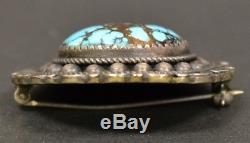 Vintage Native American Old Pawn Sterling Silver Turquoise Pin