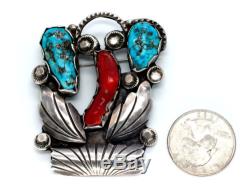 Vintage Native American Pin Zuni Dan Simplicio Turquoise Coral Sterling Silver