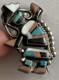 Vintage Native American Rainbow Man Pin Silver Onyx Coral Turquoise Mother Pearl