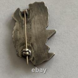 Vintage Native American Rainbow Man Pin Silver Onyx Coral Turquoise Mother Pearl