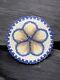 Vintage Native American Seed Bead Leather Feather Beading Pin Brooch Blue Flower