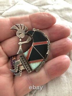 Vintage Native American Signed Jerry Nelson Sterling Kokopelli Pin/ Pendant