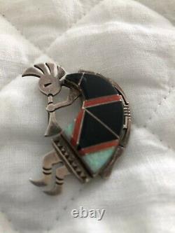 Vintage Native American Signed Jerry Nelson Sterling Kokopelli Pin/ Pendant