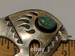 Vintage Native American Signed Rm Sterling Brooch Pendant Turquoise Silver Bear