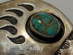 Vintage Native American Signed Rm Sterling Brooch Pendant Turquoise Silver Bear