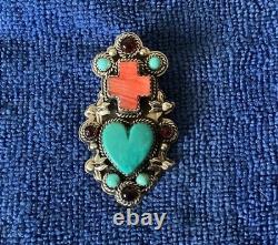 Vintage Native American Silver Cloud Co. Turquoise/coral Pendant Pin. 15.8g