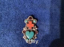 Vintage Native American Silver Cloud Co. Turquoise/coral Pendant Pin. 15.8g