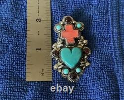 Vintage Native American Silver Cloud Co. Turquoise/coral Pendant Pin. 15.8g