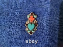 Vintage Native American Silver Cloud Co. Turquoise/coral Pendant Pin. 15.8g