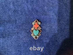 Vintage Native American Silver Cloud Co. Turquoise/coral Pendant Pin. 15.8g