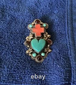 Vintage Native American Silver Cloud Co. Turquoise/coral Pendant Pin. 15.8g