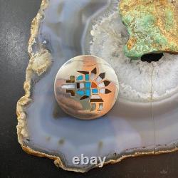 Vintage Native American Silver Inlay Dancing Kachina Unisex Brooch
