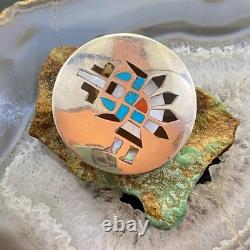 Vintage Native American Silver Inlay Dancing Kachina Unisex Brooch