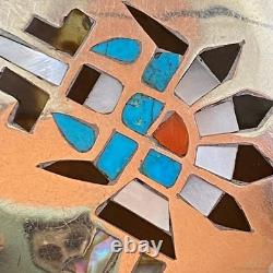 Vintage Native American Silver Inlay Dancing Kachina Unisex Brooch