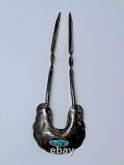 Vintage Native American Silver Turquoise Hair Pin