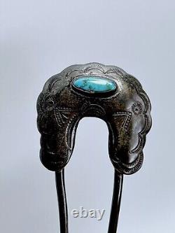 Vintage Native American Silver Turquoise Hair Pin