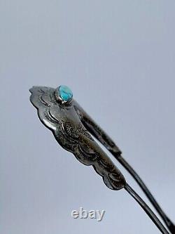 Vintage Native American Silver Turquoise Hair Pin