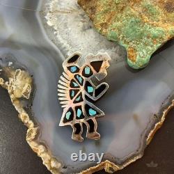 Vintage Native American Silver Turquoise Inlay Rainbow Man Brooch For Women