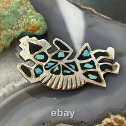 Vintage Native American Silver Turquoise Inlay Rainbow Man Brooch For Women