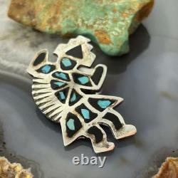 Vintage Native American Silver Turquoise Inlay Rainbow Man Brooch For Women