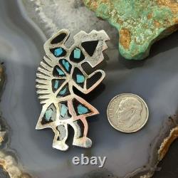 Vintage Native American Silver Turquoise Inlay Rainbow Man Brooch For Women