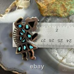 Vintage Native American Silver Turquoise Inlay Rainbow Man Brooch For Women