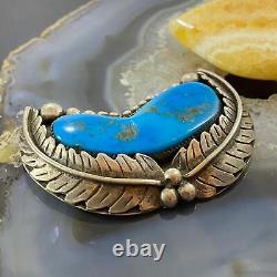 Vintage Native American Silver Turquoise and Leaves Decorated Brooch For Women