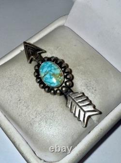 Vintage Native American Solid Sterling Silver Natural Turquoise Arrow Pin