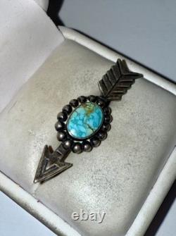 Vintage Native American Solid Sterling Silver Natural Turquoise Arrow Pin