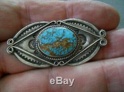 Vintage Native American Spiderweb Turquoise Sterling Silver Stamped Pin Brooch