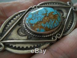 Vintage Native American Spiderweb Turquoise Sterling Silver Stamped Pin Brooch