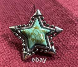 Vintage Native American Star Blue Turquoise Sterling Silver Brooch Pin Bolo Tie