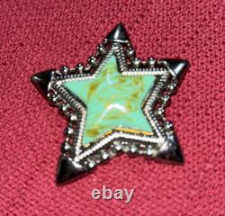 Vintage Native American Star Blue Turquoise Sterling Silver Brooch Pin Bolo Tie