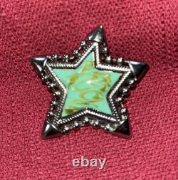 Vintage Native American Star Blue Turquoise Sterling Silver Brooch Pin Bolo Tie