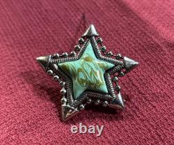 Vintage Native American Star Blue Turquoise Sterling Silver Brooch Pin Bolo Tie