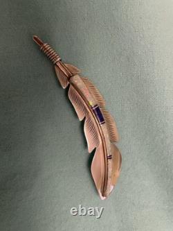 Vintage Native American Sterling Feather Pin with Opal and Lapis