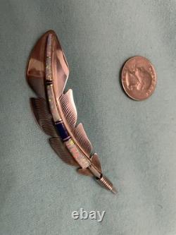 Vintage Native American Sterling Feather Pin with Opal and Lapis