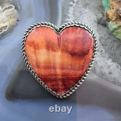 Vintage Native American Sterling Large Orange Spiny Oyster Heart Brooch/Pendant