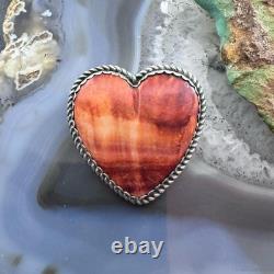 Vintage Native American Sterling Large Orange Spiny Oyster Heart Brooch/Pendant