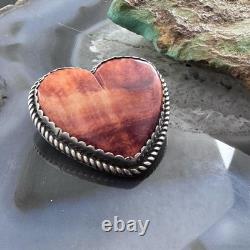 Vintage Native American Sterling Large Orange Spiny Oyster Heart Brooch/Pendant
