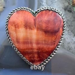Vintage Native American Sterling Large Orange Spiny Oyster Heart Brooch/Pendant