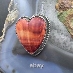 Vintage Native American Sterling Large Orange Spiny Oyster Heart Brooch/Pendant